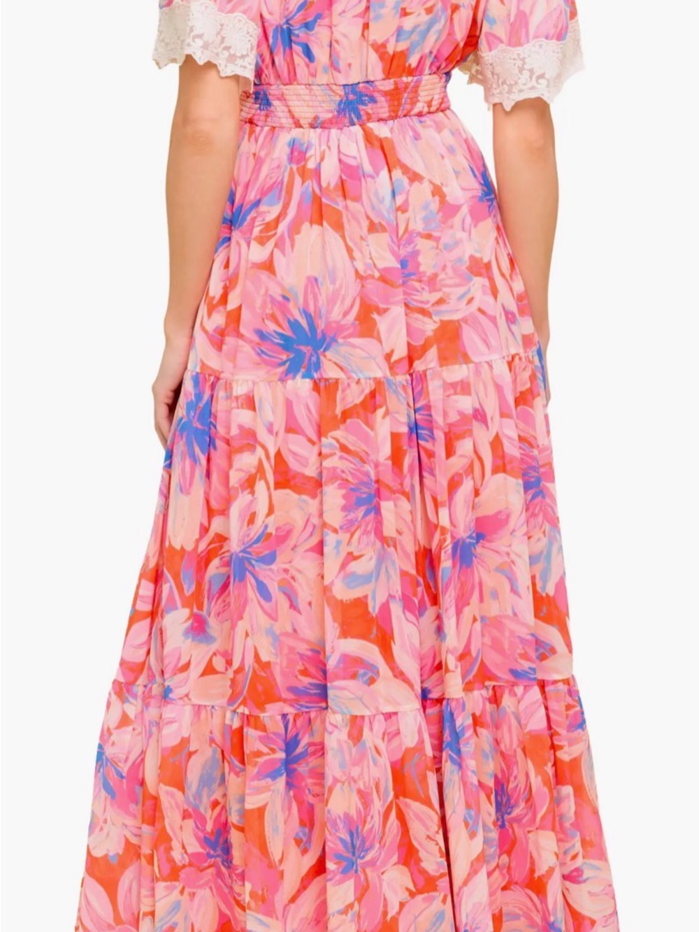 $140 Flying Tomato NWOT Coral Pink Floral Lace Maxi - Picture 2 of 8